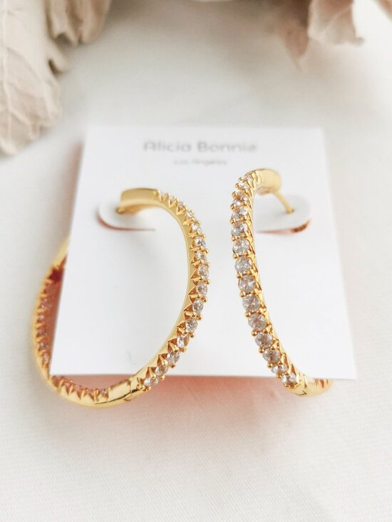 Alicia Bonnie Jewelry - Alicia Bonnie Twinkle Delight Gold White Crystal Large Hoop Earrings NEW Perfect